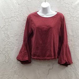 F and F Cotton Wine Midriff Bell Sleeve w/fringe